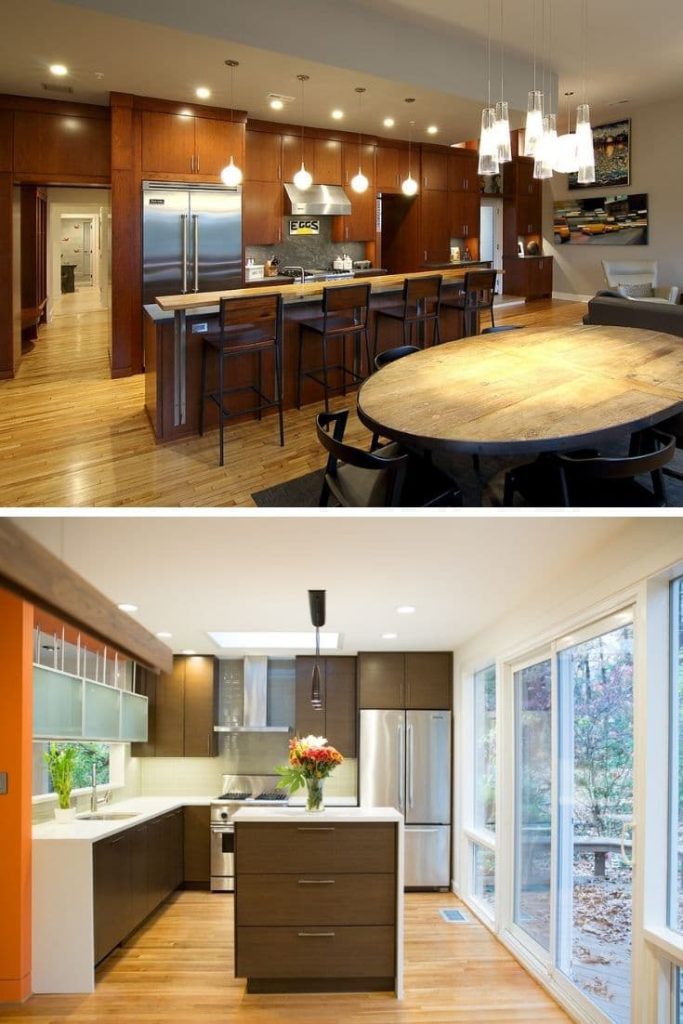 3 natural wood floor goes with dark cabinets