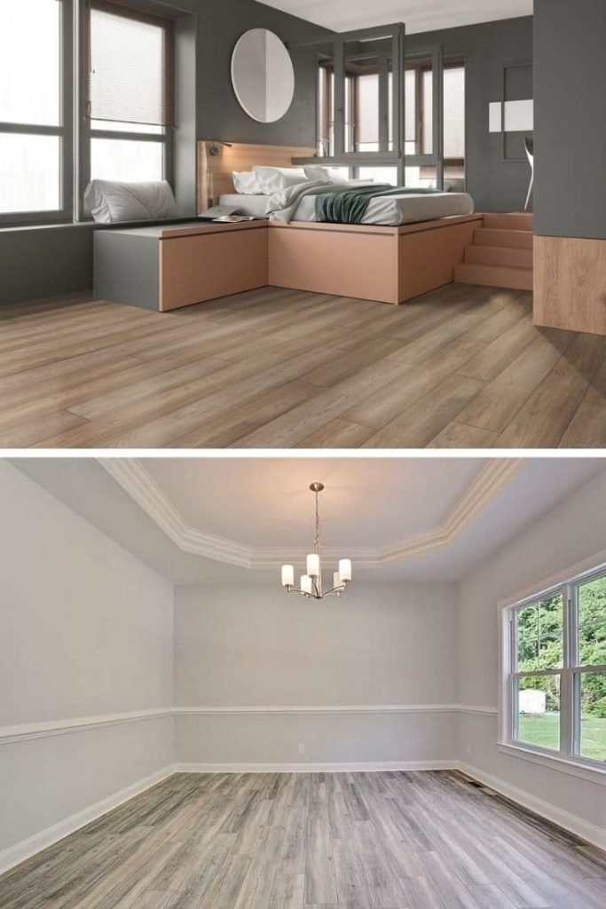 3 natural wood floors with gray wall