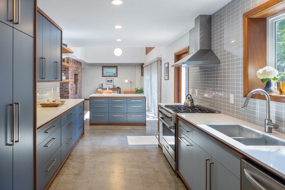 4 blue kitchen cabinet goes with gray floors