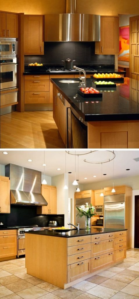 5 black kitchen backsplash with oak cabinets