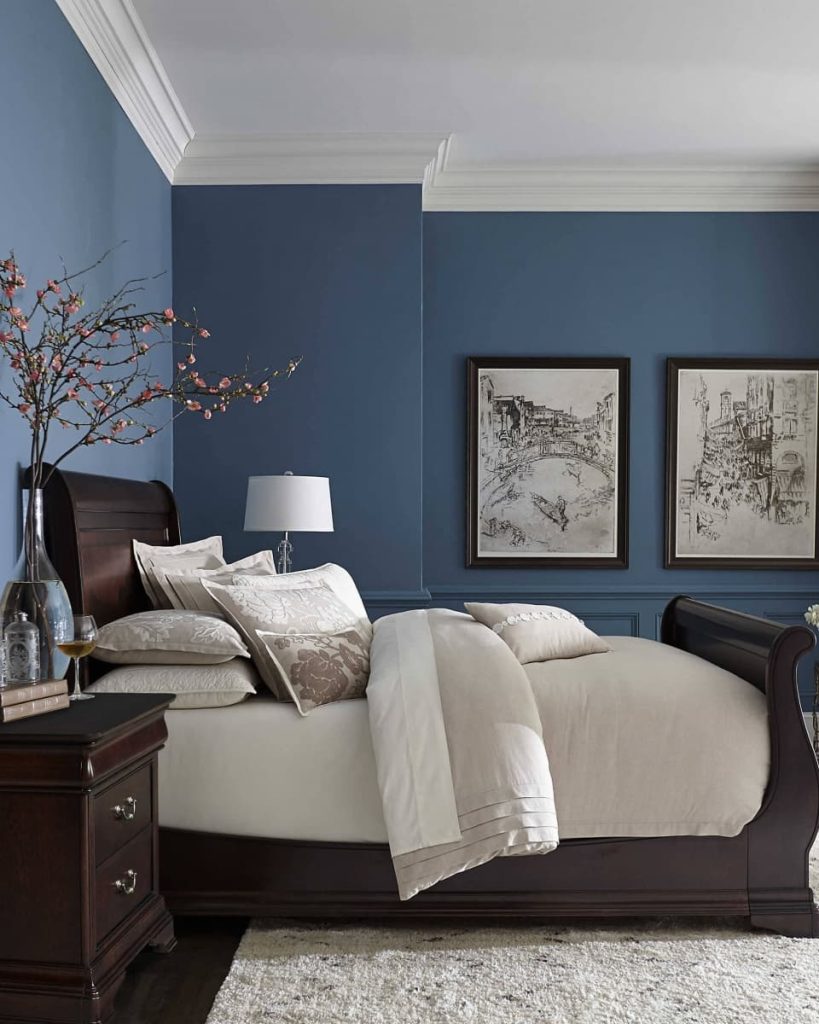 5 blue wall with cherry wood furniture