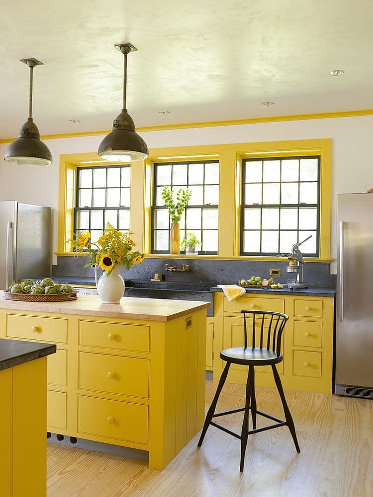 5 mustard yellow trim goes with gray walls