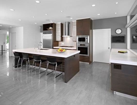 6 brown kitchen cabinet goes with gray floors