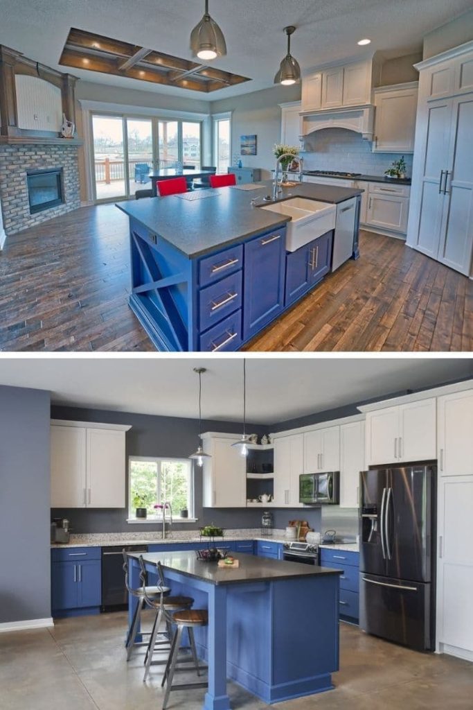 6 royal blue cabinet with black granite countertops