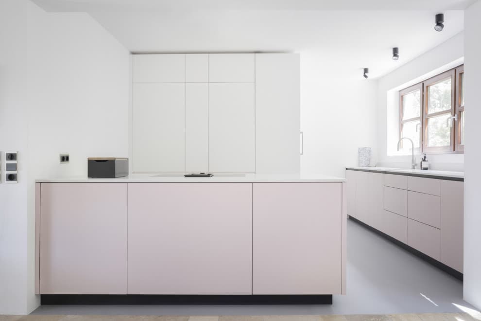 9 pink kitchen cabinet goes with gray floors