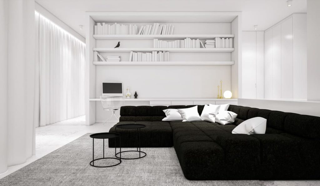 10 white wall black sofa living room ideas 2