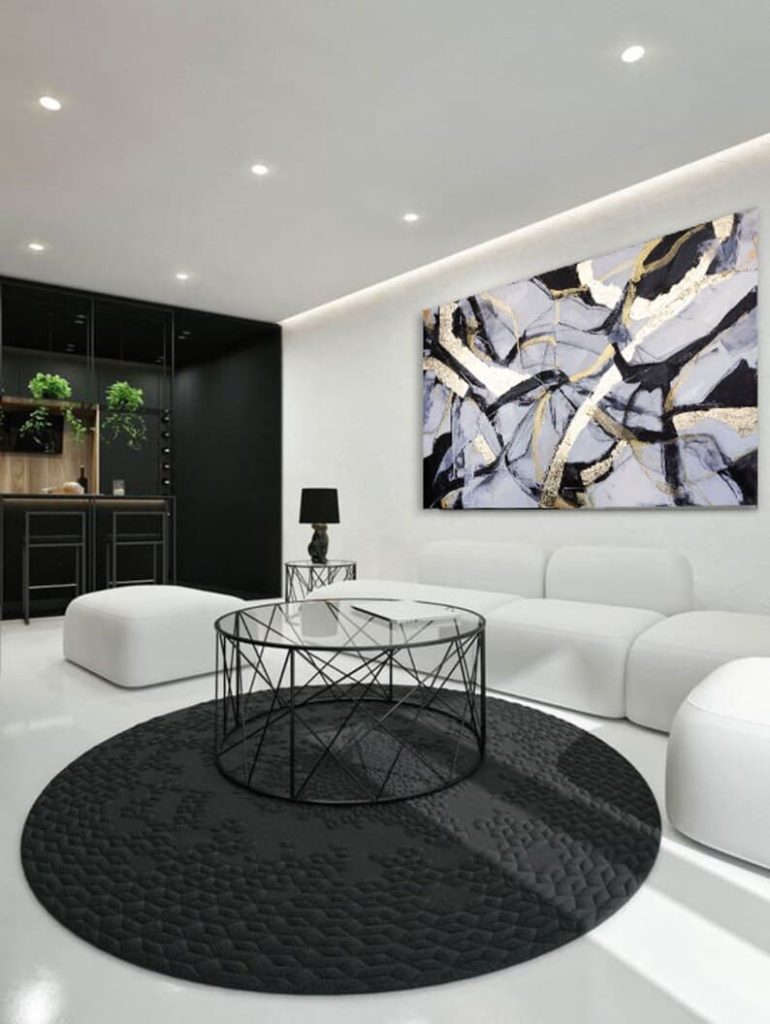 14 black and white living room with wall art ideas 1