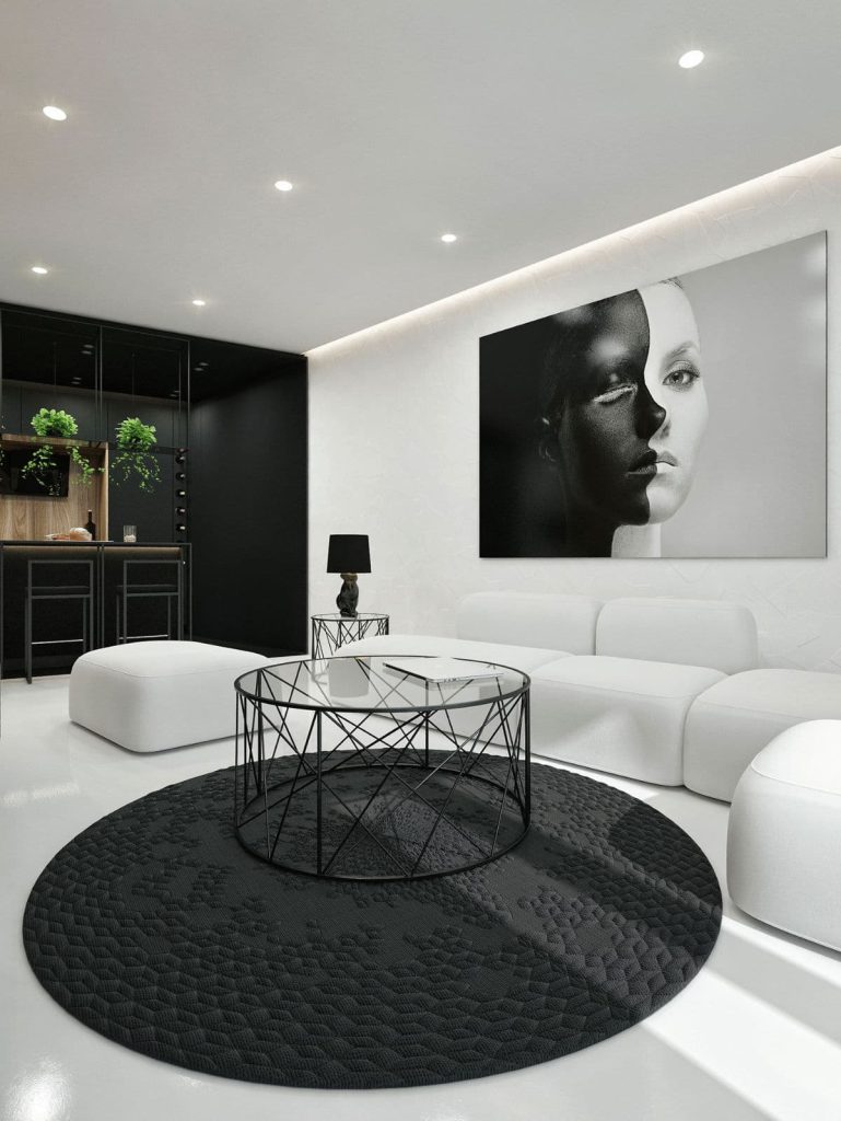 14 black and white living room with wall art ideas 2
