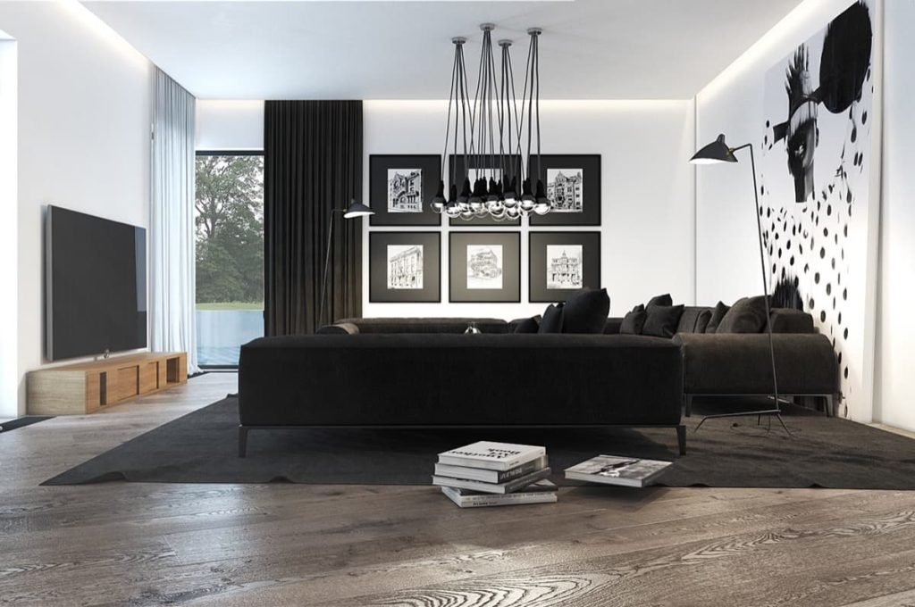 15 black and white living room with wood and artwork ideas 1