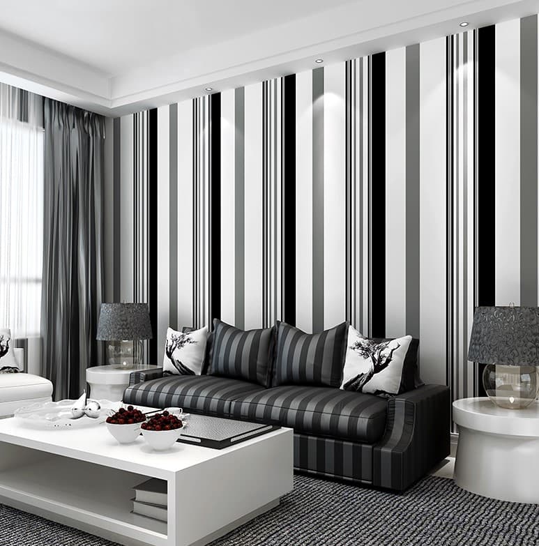 19 black and white living room ideas with striped wallpaper 2