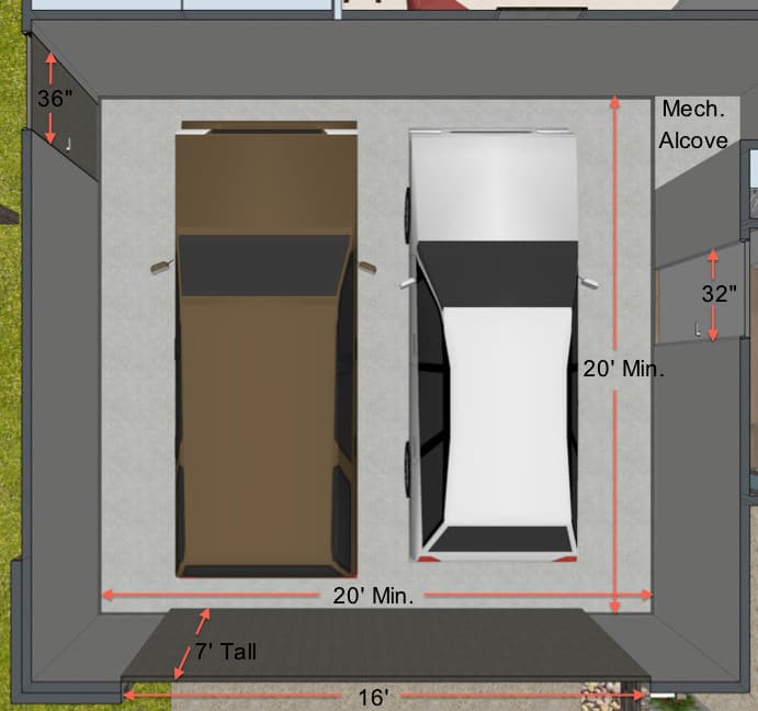 2 car garage dimensions