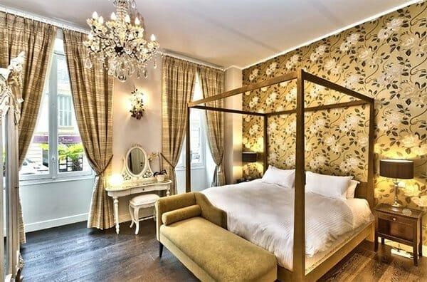 25 white gold bedroom ideas with floral wallpaper 2