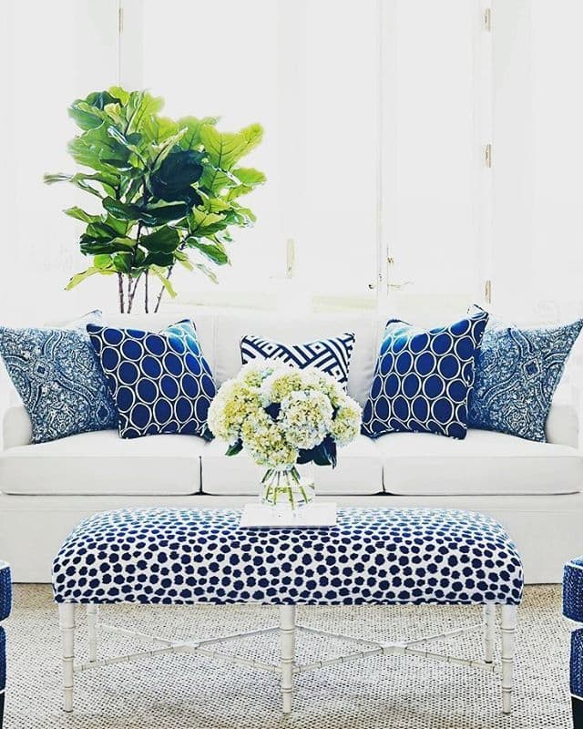 9 white and blue pattern throw pillows cushions with white couch
