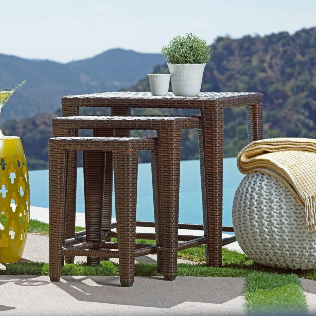 all weather rattan coffee table with nesting stools
