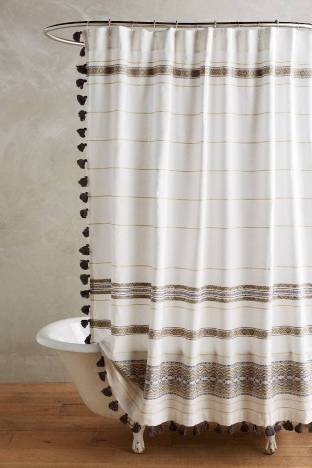 35 Best Bathroom Shower Curtain Ideas, Black And Cream Boho Shower Curtain