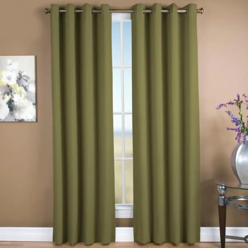 4 green curtains go with beige walls