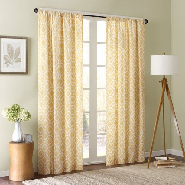 6 buttercup yellow curtains with green walls
