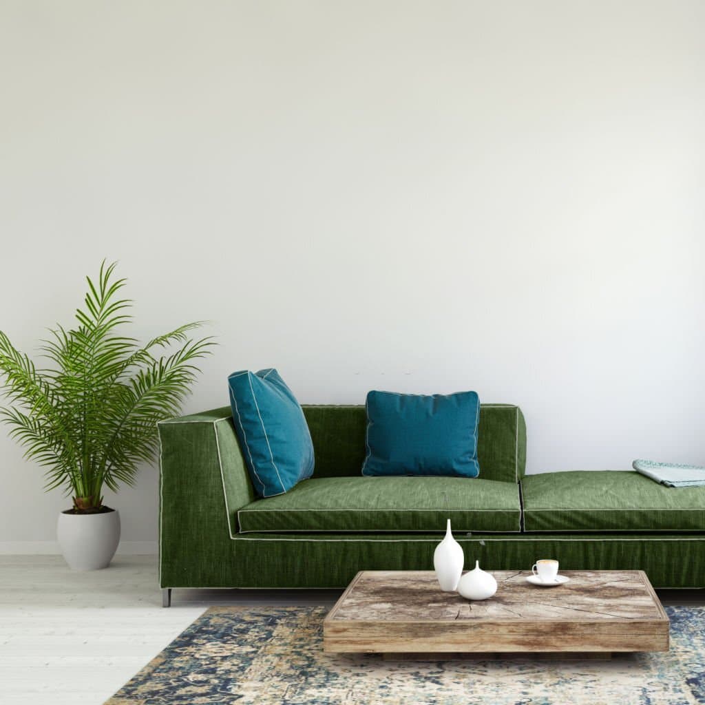 green furniture goes with gray walls