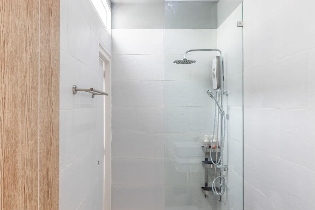 modern bathroom with corner shower