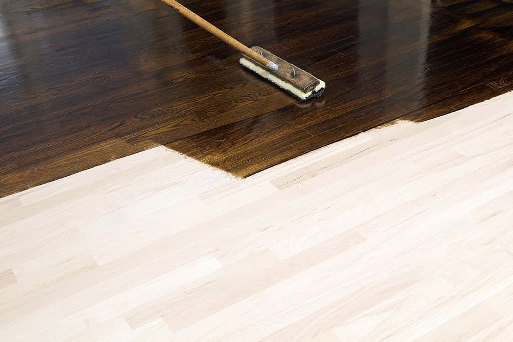 stain application on new oak hardwood floor