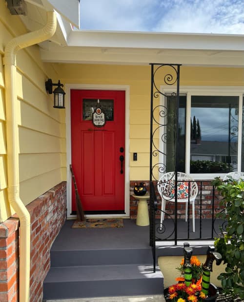 11 red front door with yellow houses 1