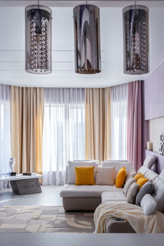 15 yellow curtains with purple walls