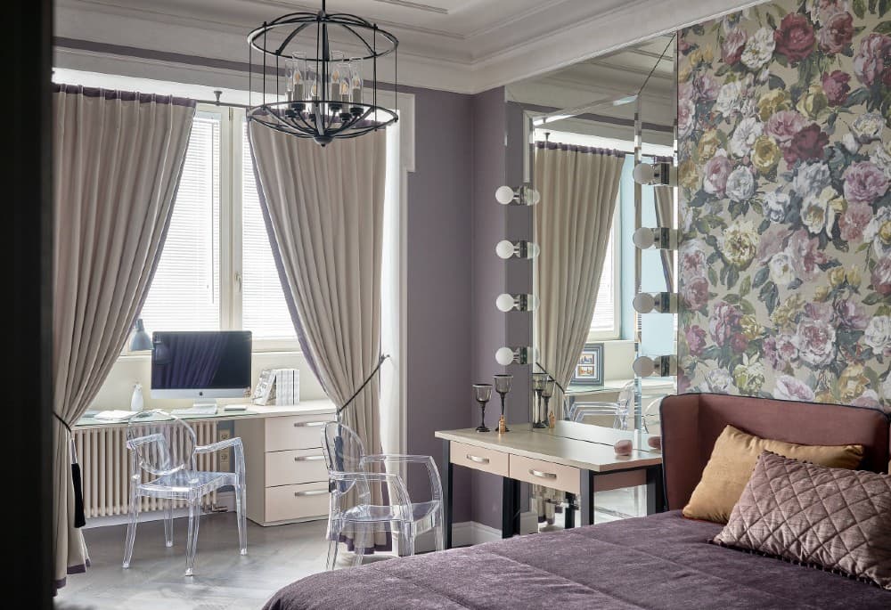 16 gray curtains with purple walls