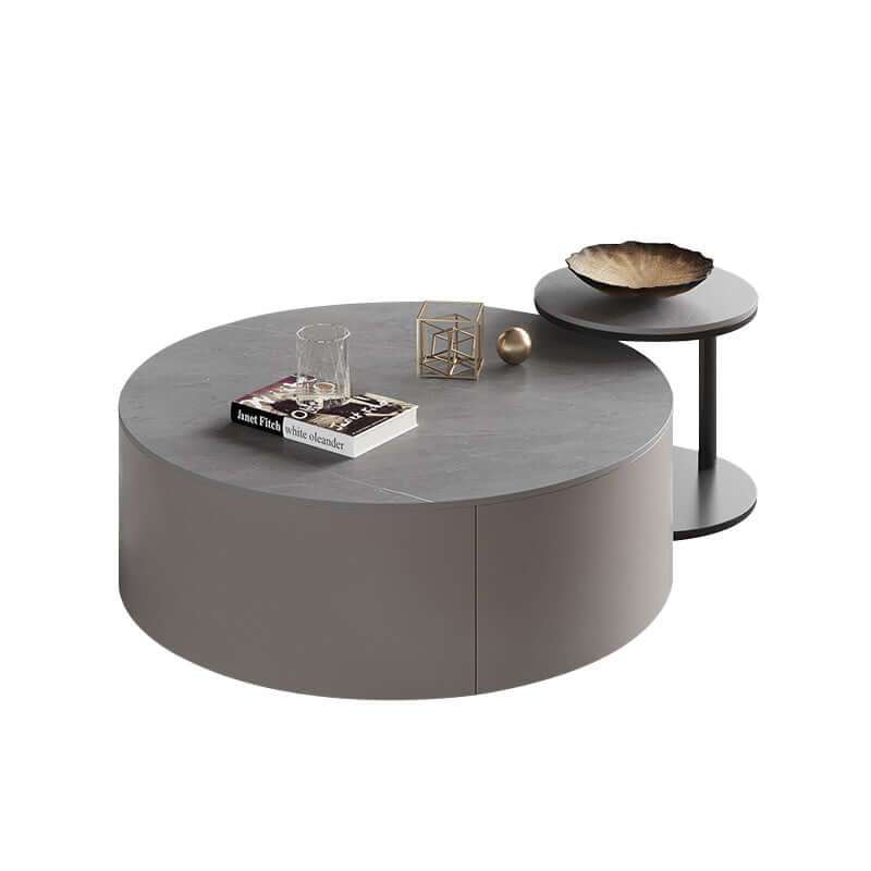 6 modern round sintered stone nesting table set 2 drawers wooden