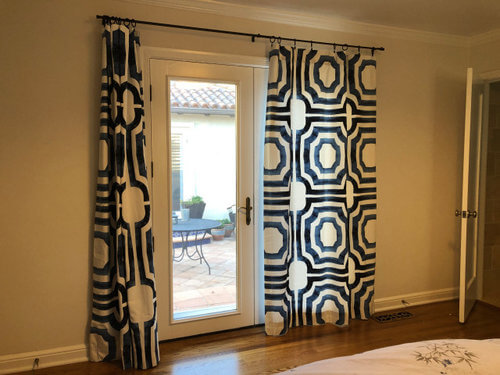 9 black and white striped curtain with yellow wall