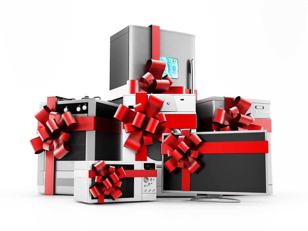home appliance set wrapped with ribbons