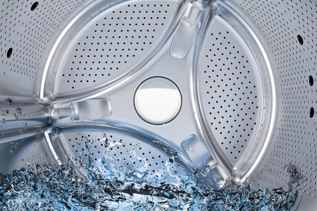 washing machine drum of front loading washing machine with water
