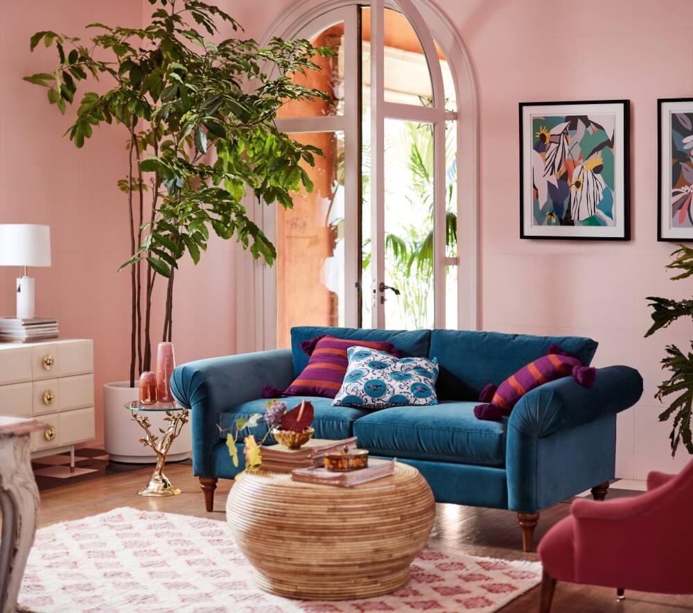 2 blue and pink living room ideas