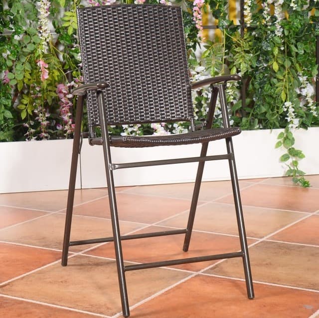 set of 4 folding rattan bar chairs with footrests and armrests