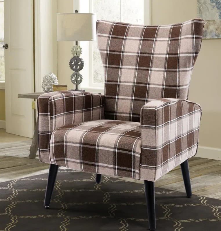 Plaid Linen Wingback Chair