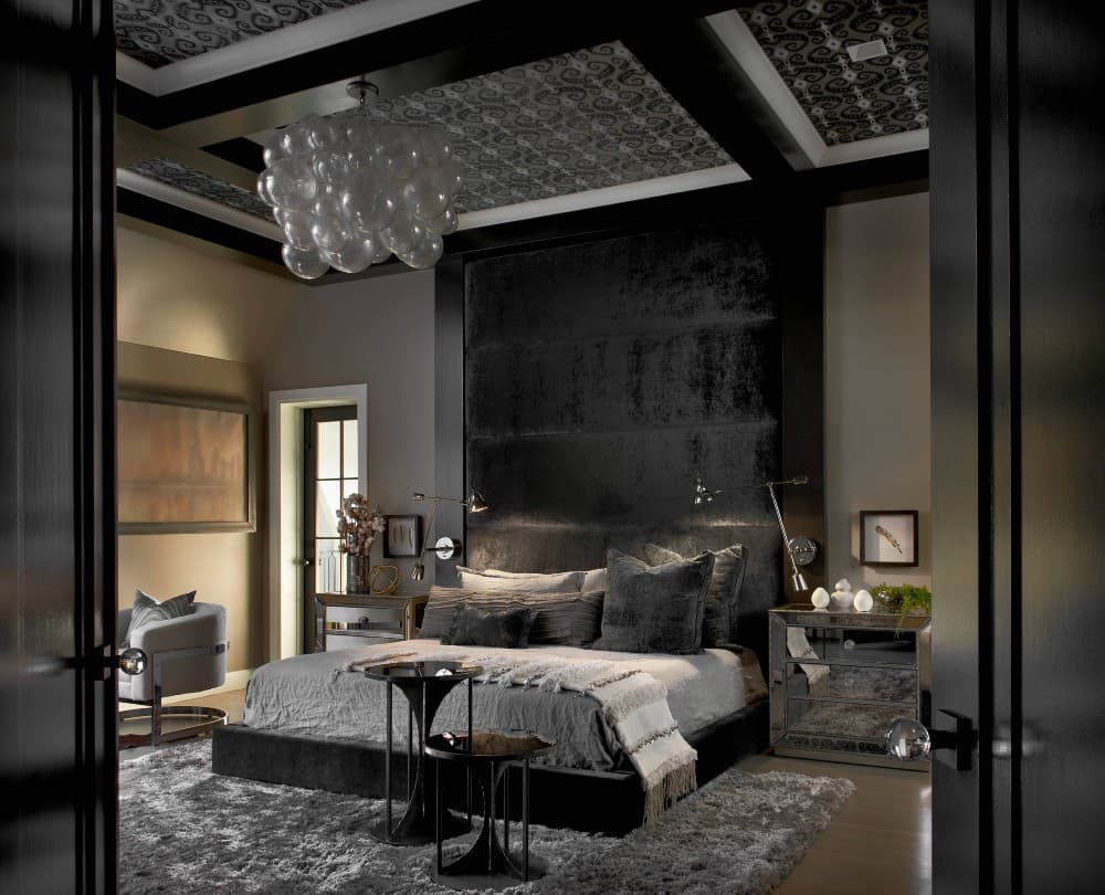 black bedding with gray walls
