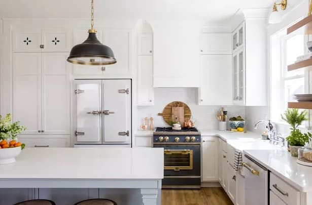 charcoal gray appliances with white cabinets