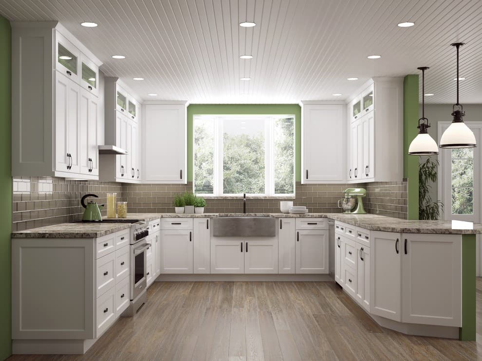 green appliances with white cabinets