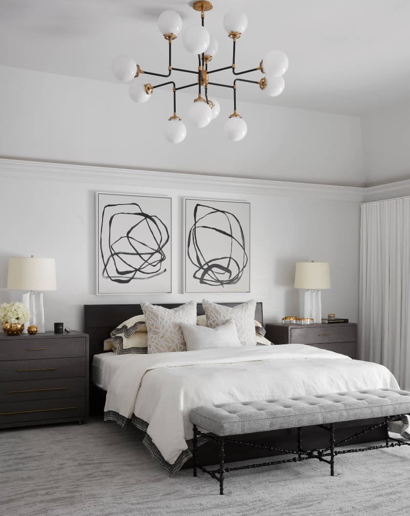 off white bedding with gray wall