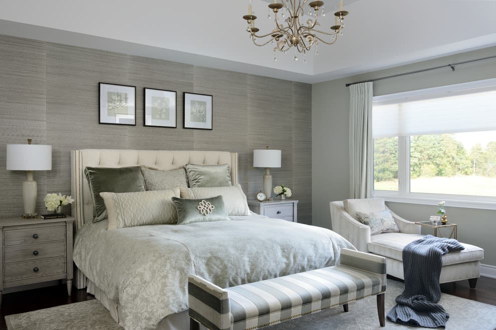 silver bedding with gray wall