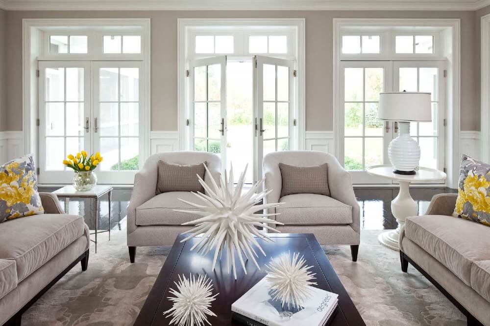 taupe couch with gray walls