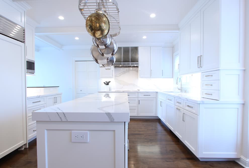 white countertop with white cabinets