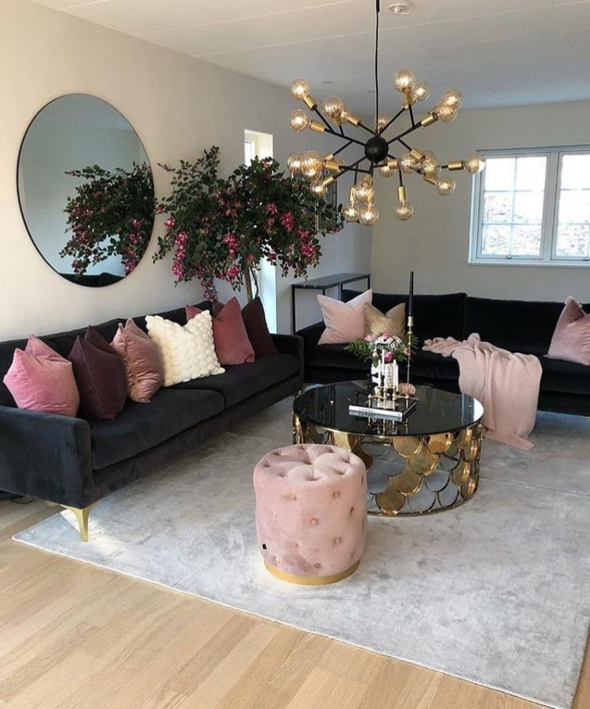 dusty rose with black sofa
