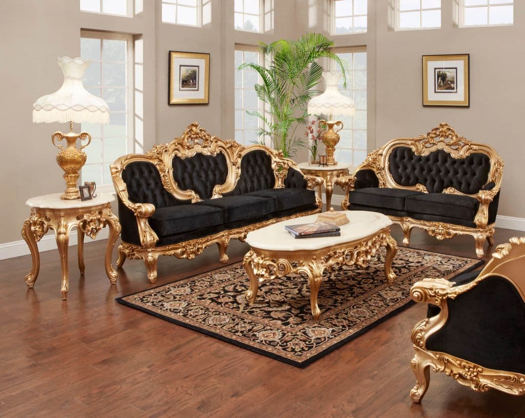 gold with black sofa