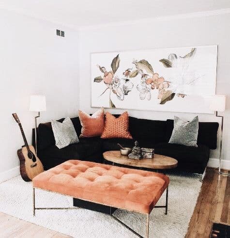 peach with black sofa