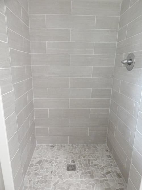 white grout with gray tile