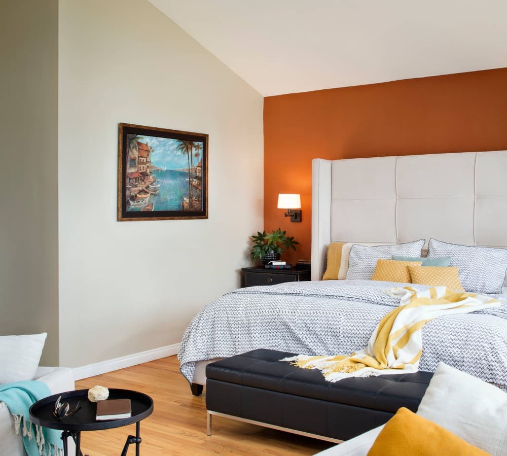 bedroom accent wall orange paint 1