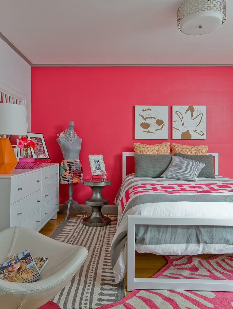 bedroom accent wall pink paint 1