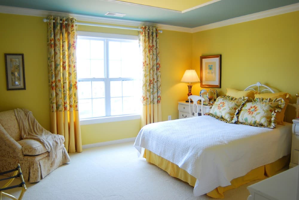 bedroom accent wall yellow paint 1