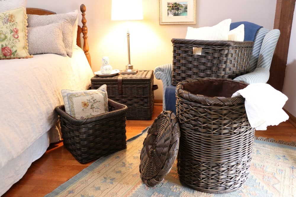 laundry basket in bedroom