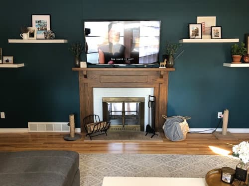 long Awkward living room layout with fireplace TV